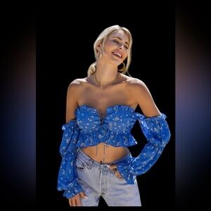 Blue Floral Cropped Top